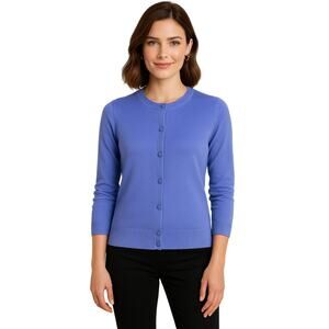 Talbots Charming Cardigan Pima Cotton Delphinium Blue Petite PL NWT